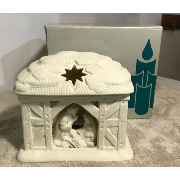 Partylite Tealight Holder Nativity Scene O Holy Night Porcelain Candle Holder W - Picture 2 of 13